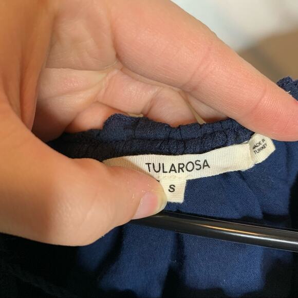 Tularosa Blue Striped Puff Sleeve Peasant Crop Top Size Small - Picture 3 of 6